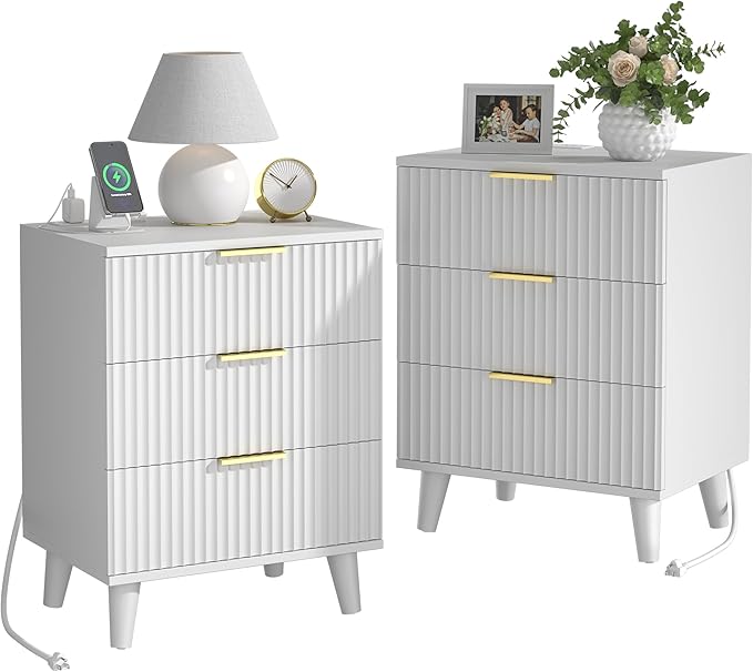 Lulive Wood Nightstand Set of 2 Fluted Dresser by Lulive