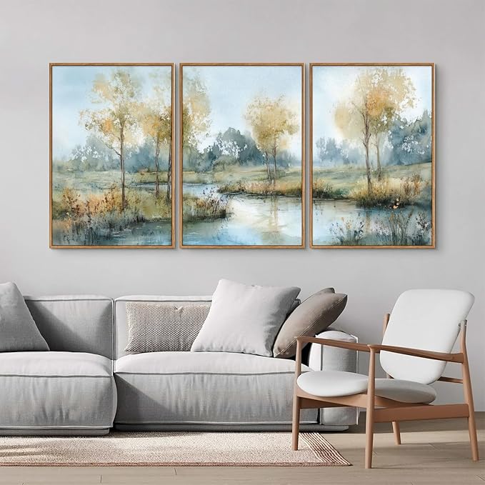 Yeehomedec Large Vintage Neutral Nature Framed Canvas Wall Art, Mid Century - Image 3