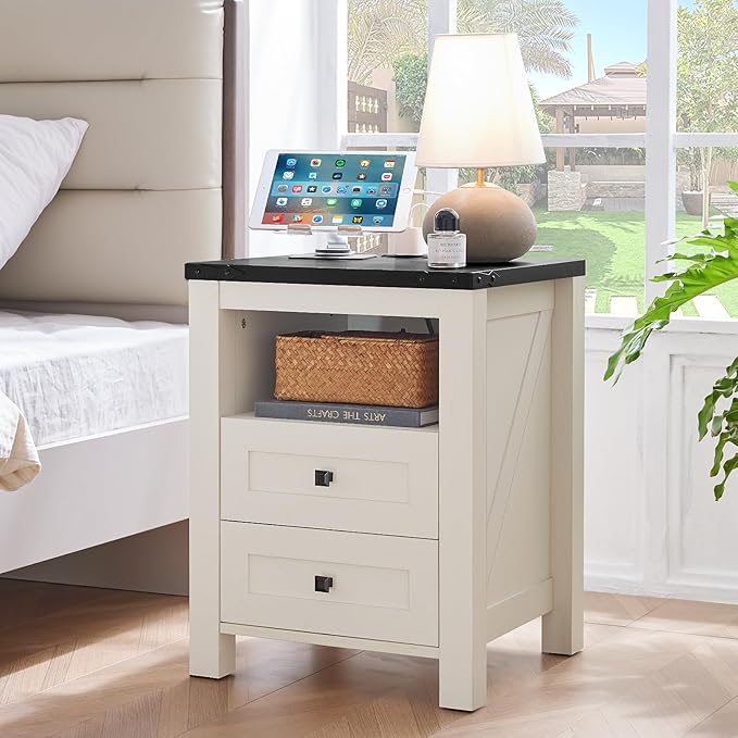 Joaxswe Night Stands with Charging Station Set of 2, Farmhouse Nightstand - Image 5