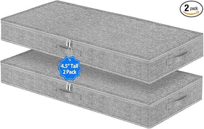2 Pack Low Profile Under Bed Storage Containers 4.5 Inch Height, Shallow by Boailydi