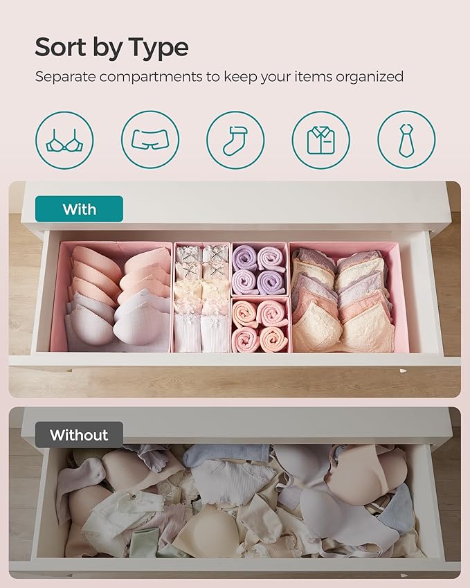 SONGMICS Drawer Organizers, Dresser Divider Organizers, Foldable Fabric Storage - Image 3