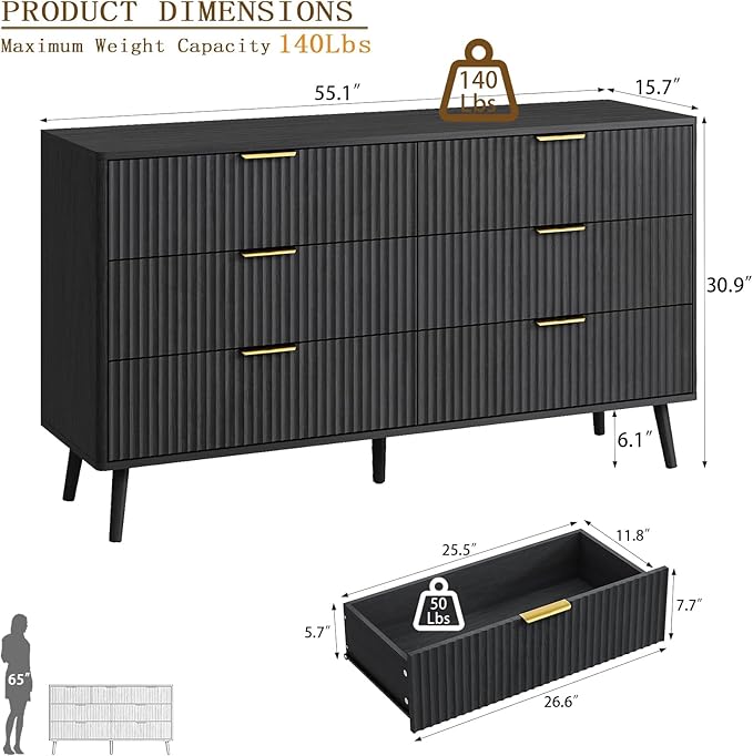 CARPETNAL Fluted 6 Drawer Dresser - Image 2
