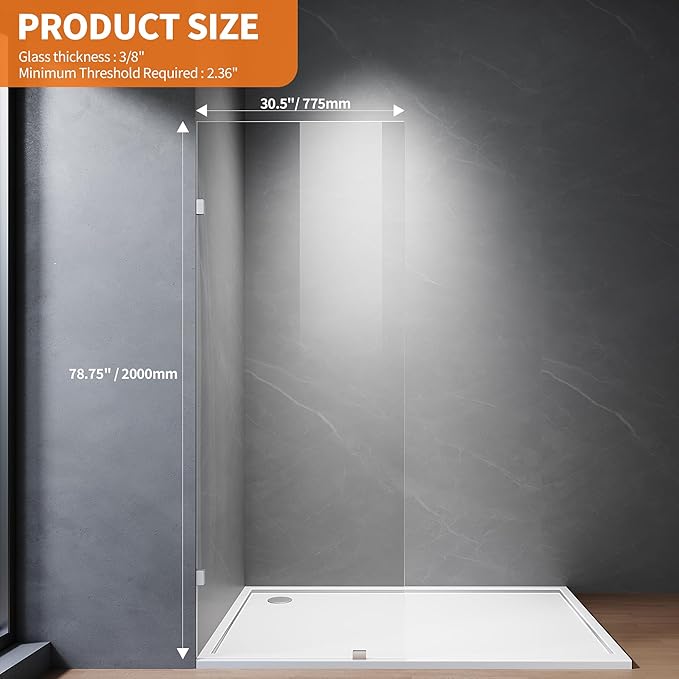 Shower Glass Panel, 30.5" W x 78.75" H Fixed Shower Screen Panel - Image 7