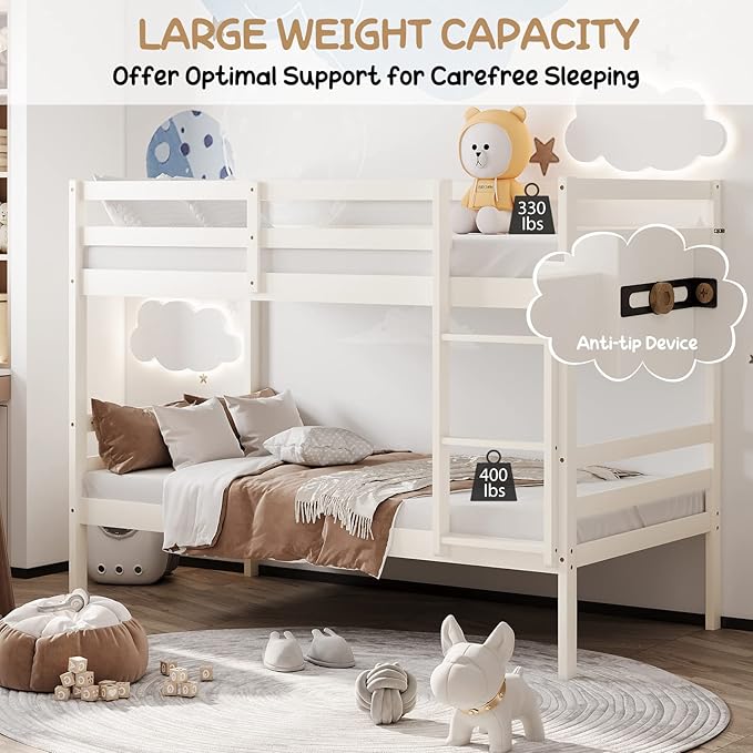 KOMFOTT Wood Bunk Bed Twin Over Twin, Bunk Bed - Image 5