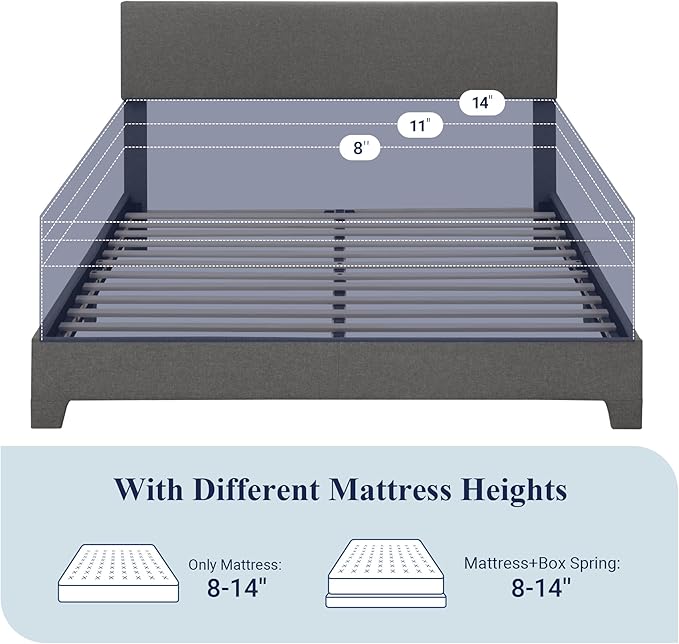 Allewie Queen Bed Frame with Adjustable Headboard, Upholstered Platform Bed - Image 7