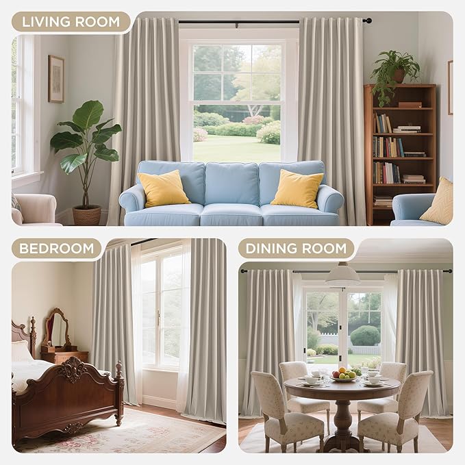 Joydeco Light Beige 100% Blackout Curtains 102 Inch 2 Panels, Luxury Thermal - Image 8
