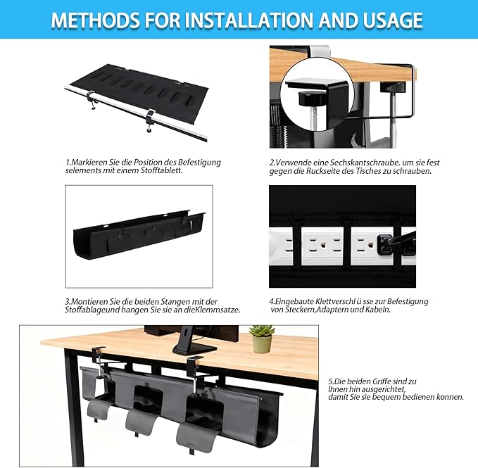 Under Desk Cable Management Tray, 36-inch No-Drill Standing Desk Cable Organizer - Image 7