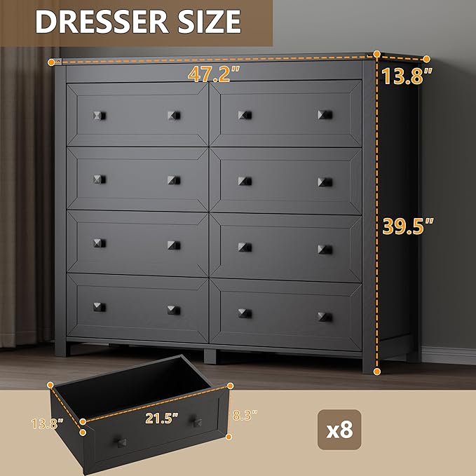Tall 8-Drawer Dresser, Modern Wooden Storage Chest of Drawers, Dresser TV Stand - Image 2