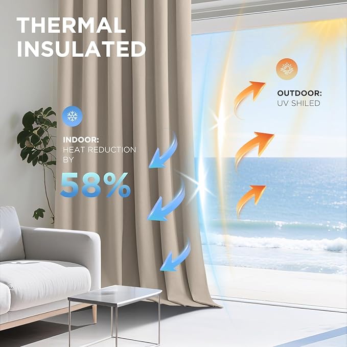 Joydeco Beige 100% Blackout Curtains 90 Inch 2 Panels, Luxury Thermal Beige - Image 5