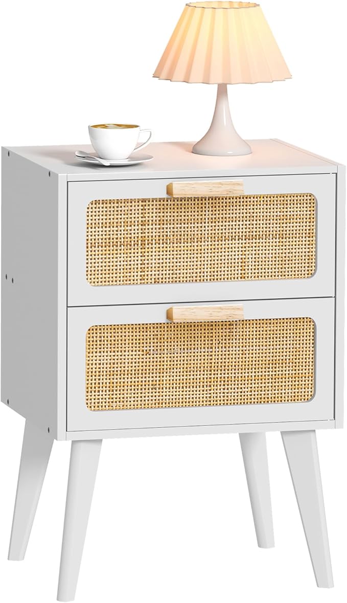YAUKOMEL Rattan Nightstand, Wood End Table, Side Table by YAUKOMEL