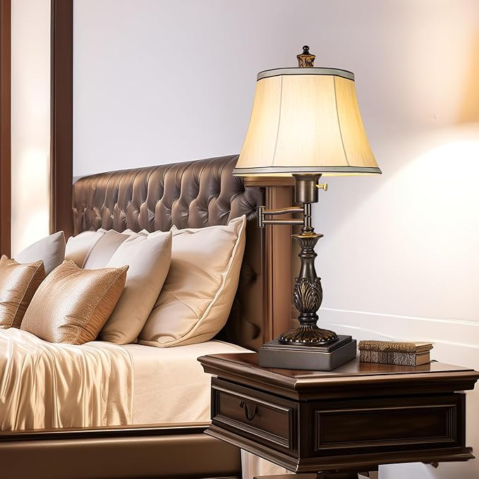 Scenekoy 23.5" High Rustic Traditional 350° Adjustable Swing Arm Table Lamp Set - Image 5