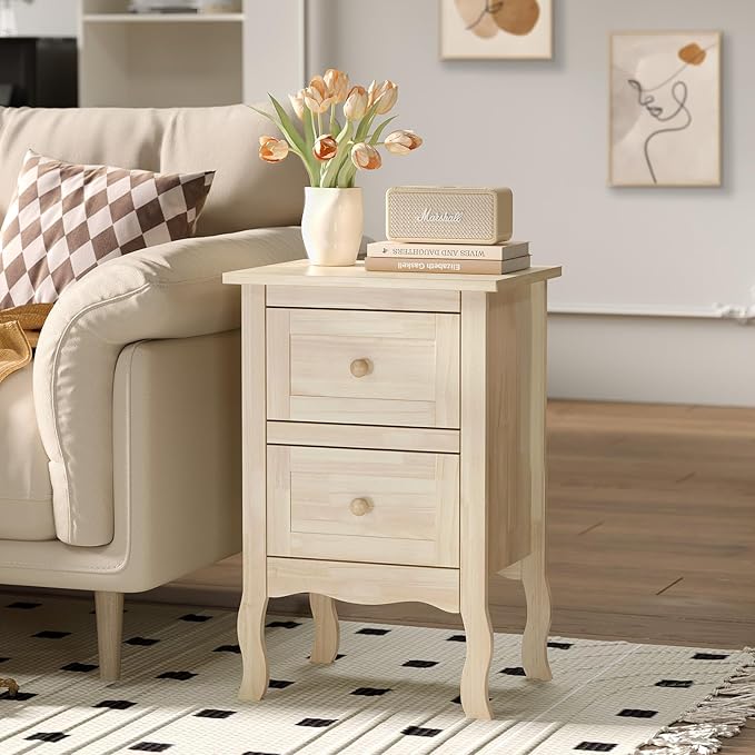 Bonnlo Solid Wood Nightstand Unfinished - Image 7