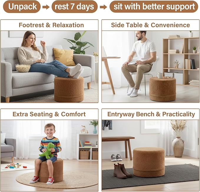 Tiita Pouf Ottoman and Foot Rest, Round Foam Stuffed Floor Pouf - Image 2