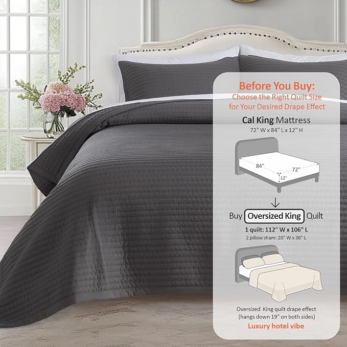 Oversized King Quilt Set 112"x106" – 3-Layer Soft Washed Lightweight California - Image 3