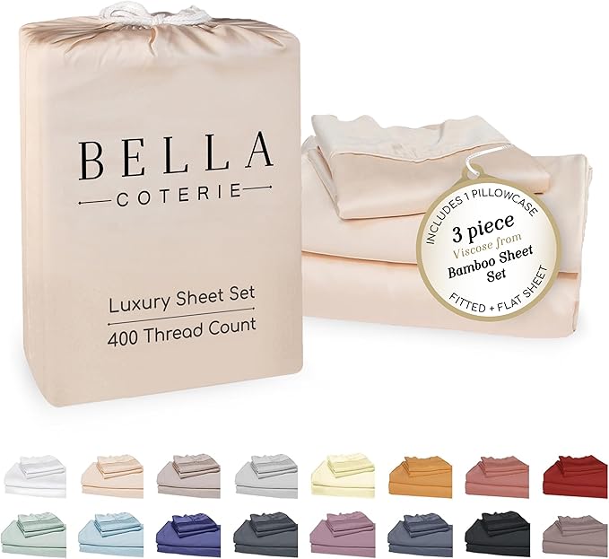 Bella Coterie Luxury Bamboo Viscose Twin Size Sheet Set | 100% Organically by BC