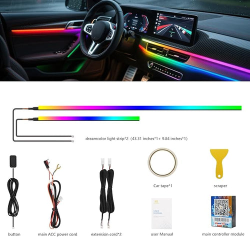 2026 Upgraded Acrylic Interior Car LED Strip Light Dual-Zone Wireless App - Image 2