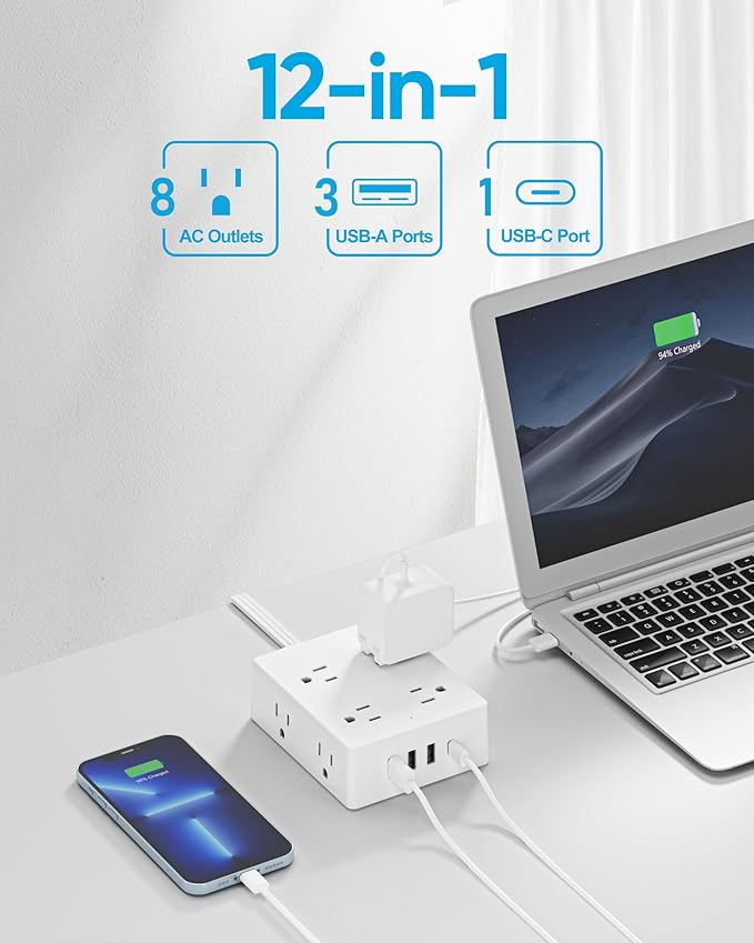 Surge Protector Power Strip, Olcorife Ultra Thin Flat Plug Extension Cord 5ft - Image 2