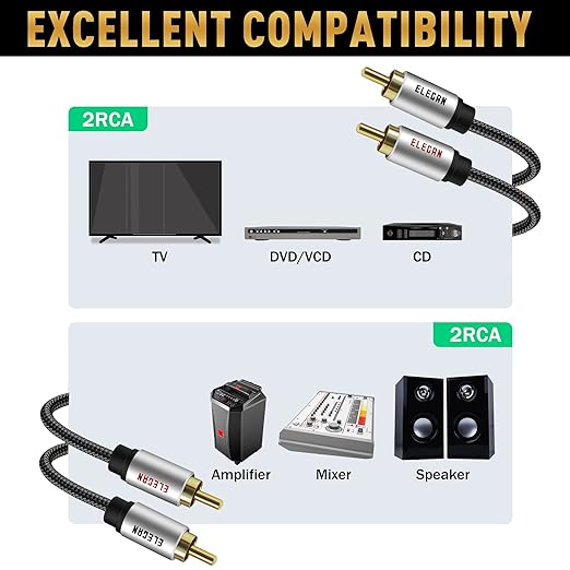 Elecan Premium RCA Cable 50 Ft 2 RCA Male to 2 RCA Male Stereo Audio Cable - Image 6