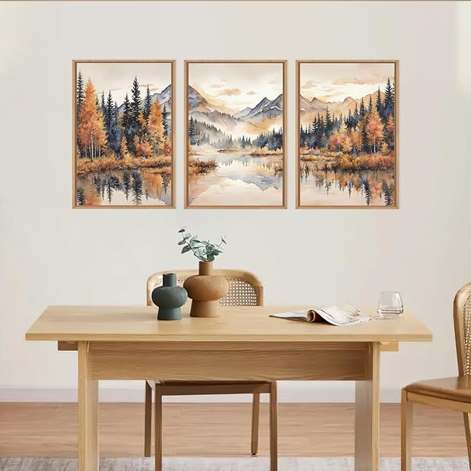 LHIUEM Large Neutral Mountain Framed Canvas Wall Art, Nature Foggy Forest Wall - Image 3