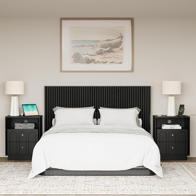 Nightstand Set of 2 with Charging Station, Mid Century Modern Nightstand with - Image 9