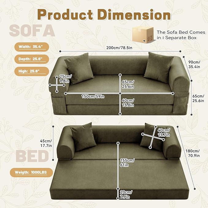 Convertible Folding Sofa Bed, 78.5 Inch Faux Leather Futon Couch - Image 2