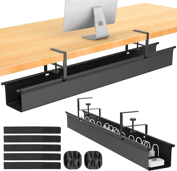 Large Under Desk Cable Management Tray, REFLYING 43.7" Cable Management Under by REFLYING