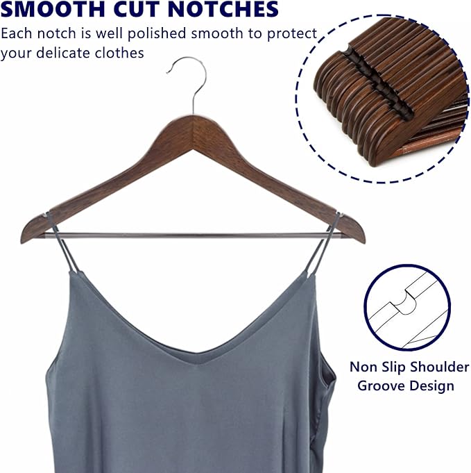 Amber Home 30-Pack Vintage Wooden Coat Hangers, Walnut Wood Suit Hangers - Image 3
