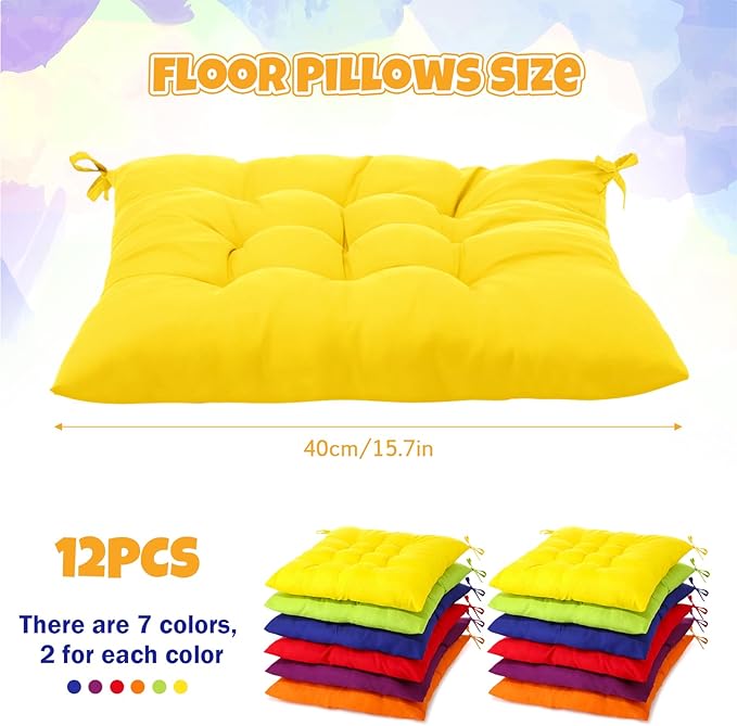 Geetery 12 Pcs Floor Pillows for Classroom Bulk Square Seating Cushions for - Image 3
