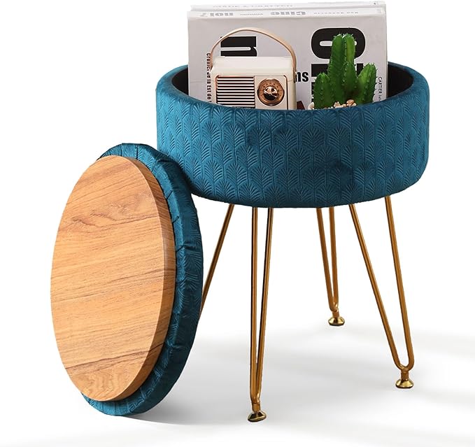 Cpintltr Velvet Storage Ottoman Round Footrest Stool Multifunctional - Image 4