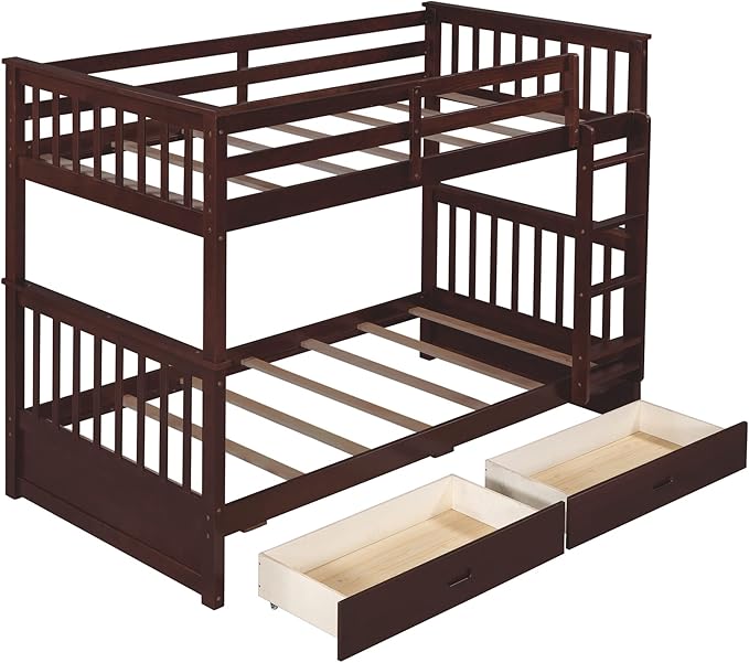 Merax Wood Bunk Bed with Drawers, Convertible Wood Bunk Bed with Ladders and - Image 7