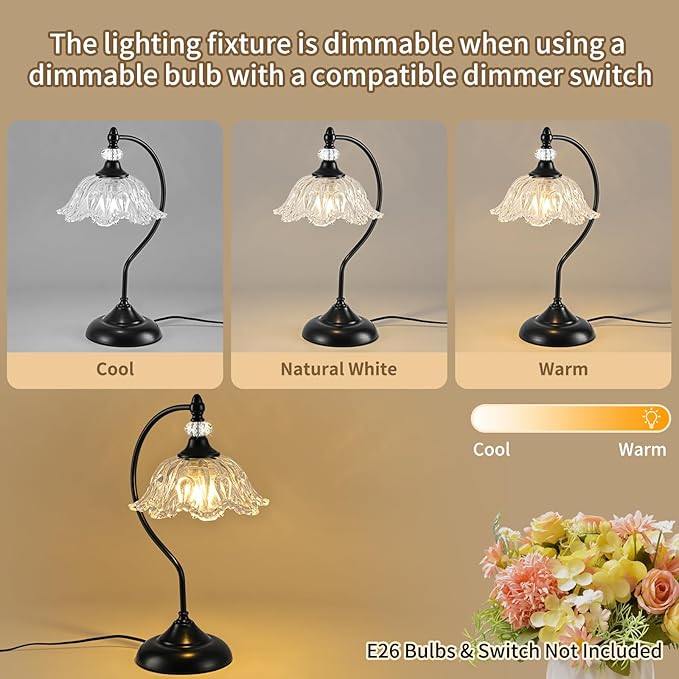 Table Lamp for Bedroom, Crystal Glass Beside Lamp, Plug in Dimmable Black Lamp - Image 3