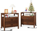 FavourLife Night Stand Set 2, Walnut Nightstand by FavourLife