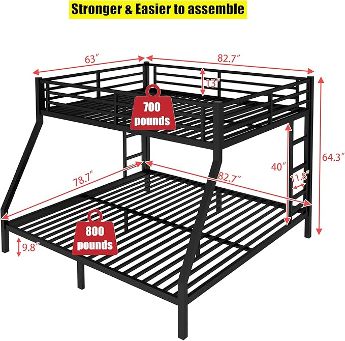 SIGONE Stronger & Safer Heavy Duty Queen Over King Size Bunk Bed - Image 2