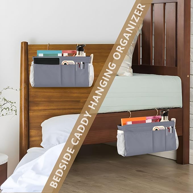 KOPIRIT Grey Bedside Caddy Storage Bag Bedside Organizer - Image 7
