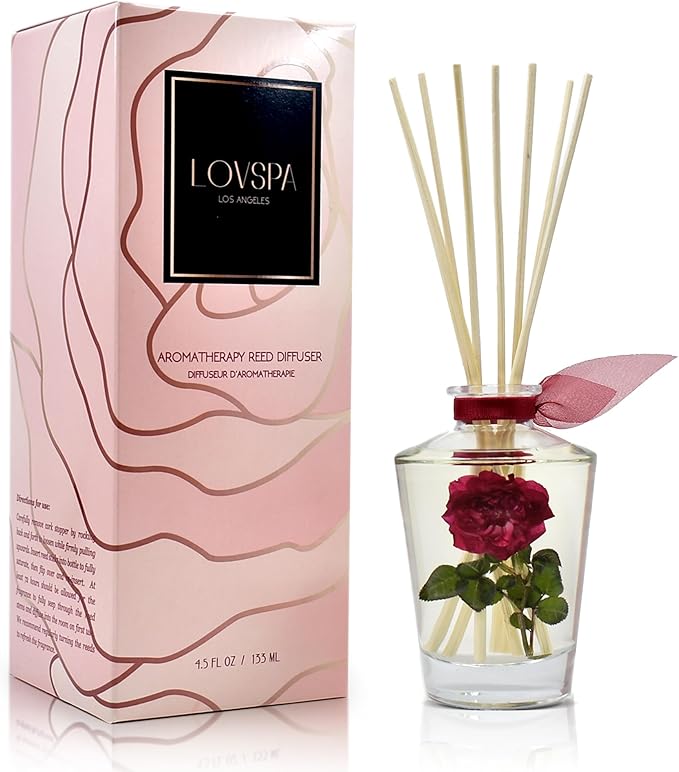 LOVSPA Reed Diffuser Set, PURIFY Rosewater Scented Oil Diffuser by LOVSPA