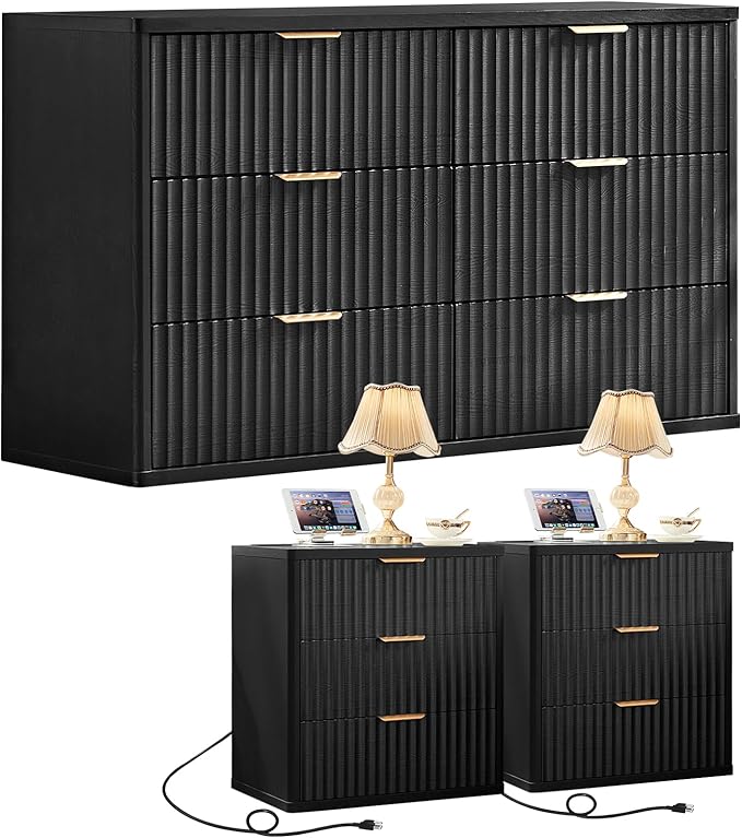 LEYAOYAO 48" Wide Fluted Dresser and 3 Drawers 23" Nightstand Set of 2 by LEYAOYAO-Findtheshiningpointofyourideallife%EF%BC%81