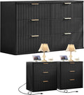 LEYAOYAO 48" Wide Fluted Dresser and 3 Drawers 23" Nightstand Set of 2 by LEYAOYAO-Findtheshiningpointofyourideallife%EF%BC%81