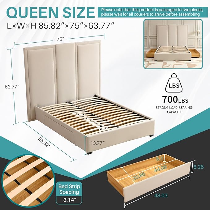 YUHUASHI Queen Size Bed Frame - Image 2