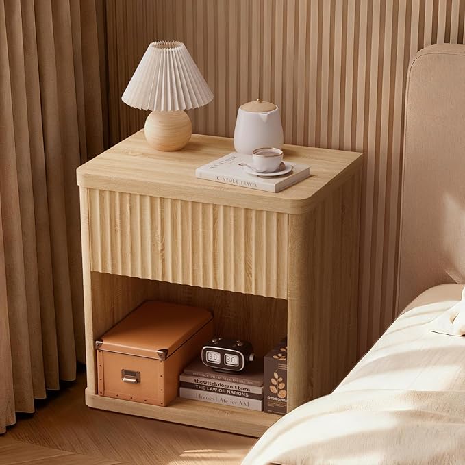 CMFYDAILY Fluted Night Stand Set 2, Large Wood Bedside Table Set of 2 - Image 2