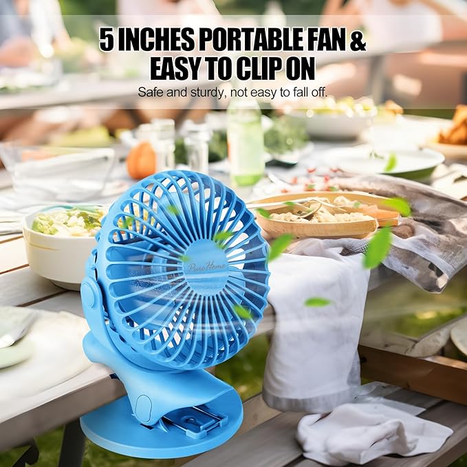 Portable Clip Fan Battery Operated, 3 Speeds USB Rechargeable Mini Table Fan - Image 6