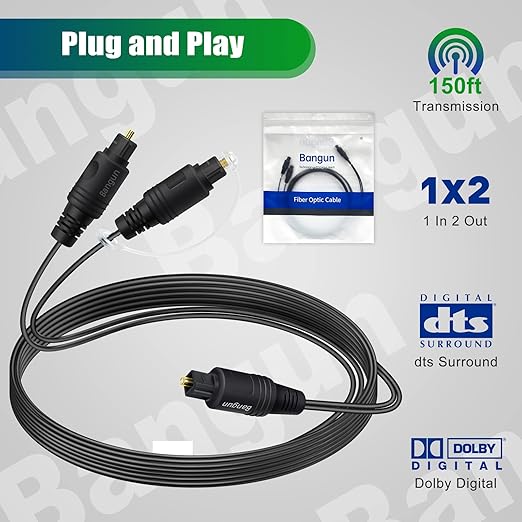 Bangun 1x2 Digital Audio Splitter Cable, Toslink Digital Fiber Optic Audio - Image 6
