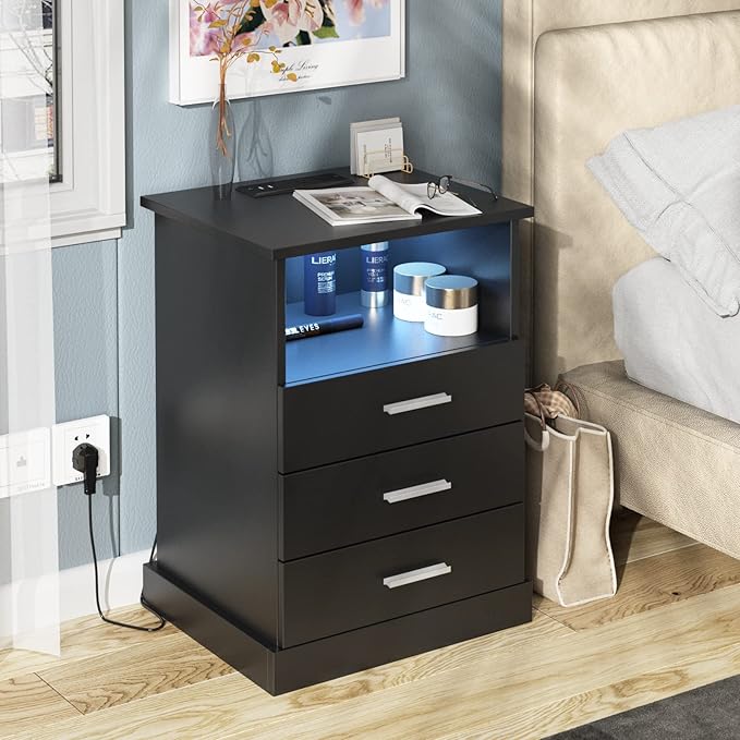 Halitaa Black LED Nightstand by Halitaa