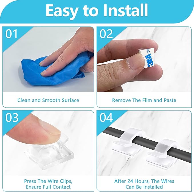 Abnii 100PCS Adhesive Cable Clips, Wire Holder Organizer, Cord Management - Image 4