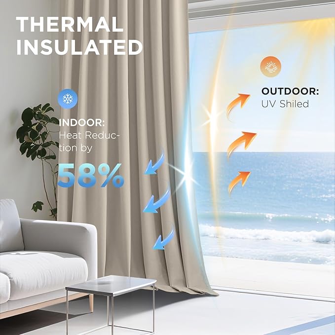 Joydeco Light Beige 100% Blackout Curtains 102 Inch 2 Panels, Luxury Thermal - Image 5