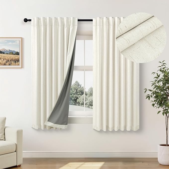 Small Blackout Curtains 54 Inch Length Linen Textured Short Black Out Curtains by Pitalk