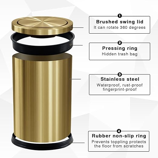 Maxdot 2 Pcs Gold Bathroom Trash Can - Image 3