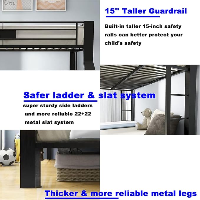 Upgraded Version Thicken Metal Heavy-Duty Twin XL Over Queen Bunk Bed, Best - Image 4