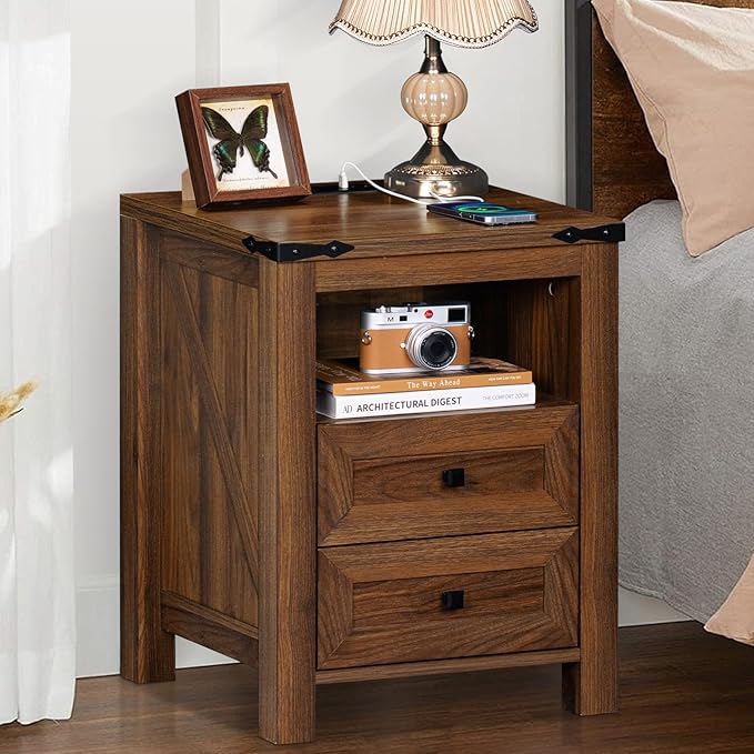 Joaxswe Nightstand with Charging Station and USB Port, Farmhouse Side End Table - Image 6