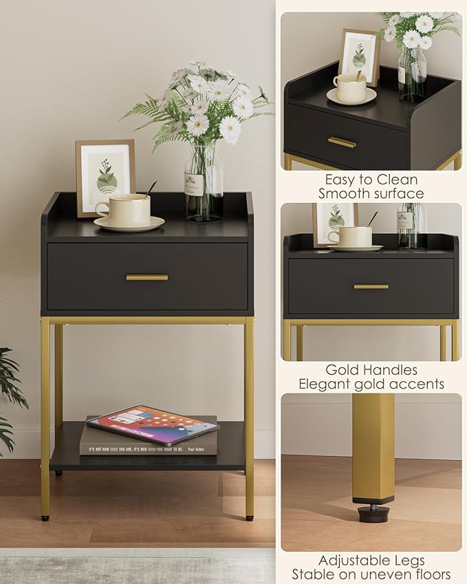 Masupu Nightstand, Bedside Table 3-Tier Modern Night Stand - Image 5