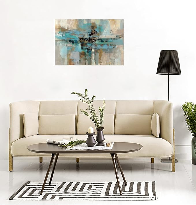 DZL Art A74769 Canvas Prints Abstract Wall Art Print Paintings Blue and Brown - Image 2